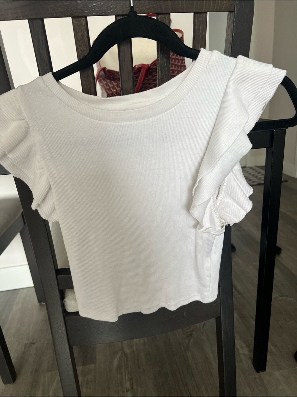 Zara White Ribbed Ruffle Sleeve Crop Top